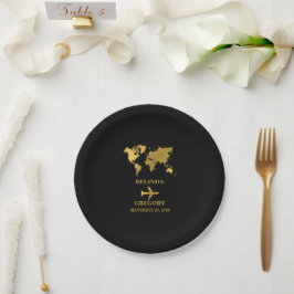 Plato De Papel Destination Wedding World Passport Black Gold