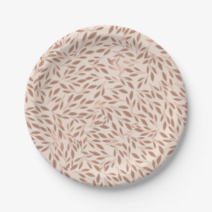 Plato De Papel Detalles Botánicos Hojas Rústicas Rosadas Glam Bod
