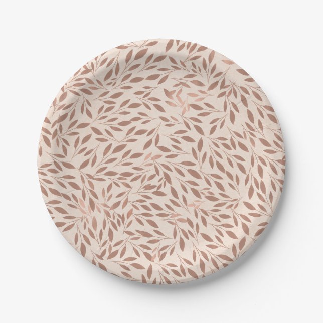 Plato De Papel Detalles Botánicos Hojas Rústicas Rosadas Glam Bod (Anverso)