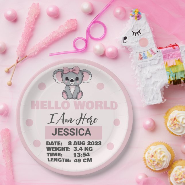 Plato De Papel Detalles del nacimiento del bebé: Koala rosa (Fiesta)