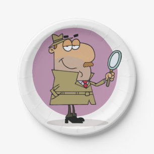 Plato De Papel Detective de Dibujos Animados Divertido con Lupa
