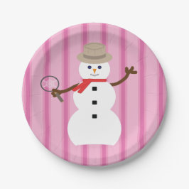 Plato De Papel Detective de Snowman rosa divertido y divertido