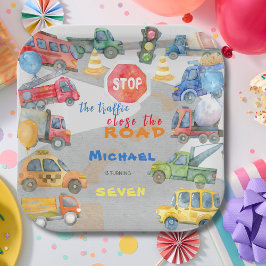 Plato De Papel Detener el tráfico cerrar los coches de carretera 