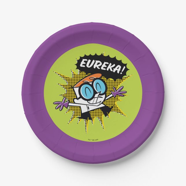 Plato De Papel Dexter "Eureka!" Halftone Callout Graphic (Anverso)