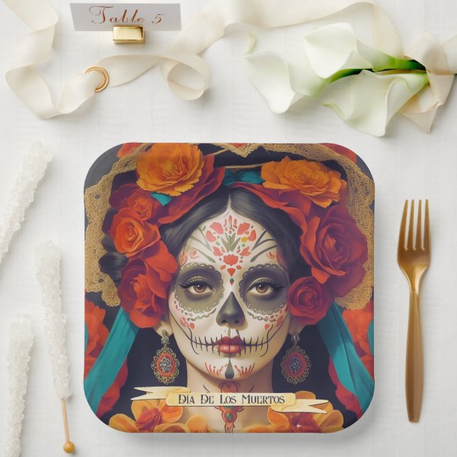 Plato De Papel Día Catrina De Los Muertos 1 Con Placas De Papel D (Boda)