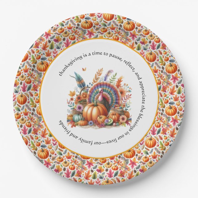 Plato De Papel Día de Acción de Gracias Boho Turquía (Anverso)