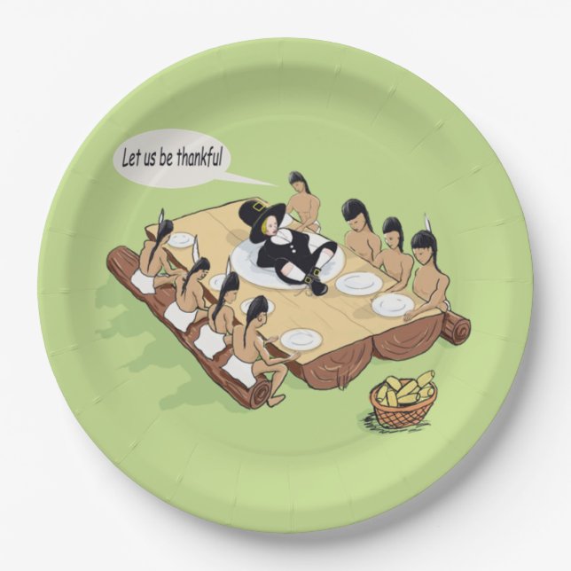 Plato De Papel Día de Acción de Gracias de los nativos estadounid (Anverso)