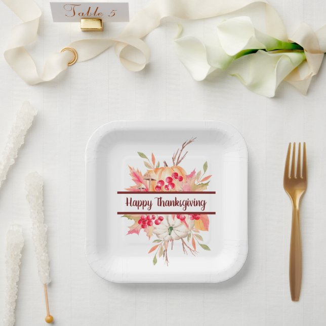 Plato De Papel Día de Acción de Gracias Floral (Boda)