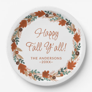 Plato De Papel Día de Acción de Gracias Otoño Wreath Happy Fall Y