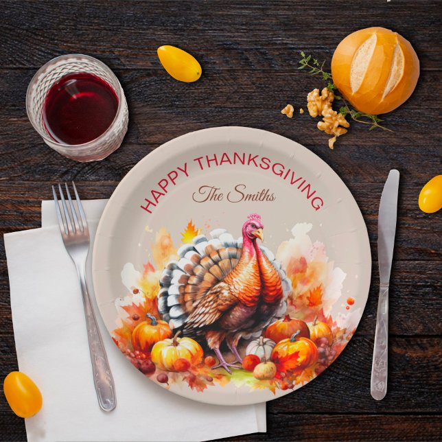 Plato De Papel Día de Acción de Gracias Turquía y calabazas (Subido por el creador)