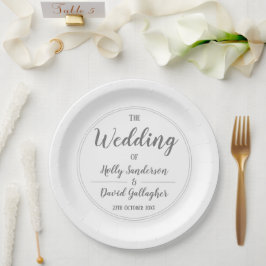 Plato De Papel Día de Boda Simple de Plata Gris y Blanco