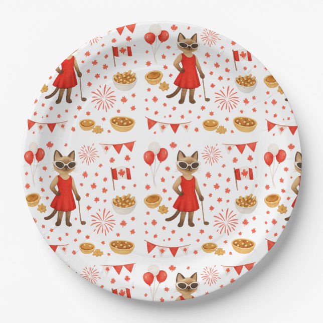 Plato De Papel Día de Canadá temática para golfistas que aman gat (Anverso)