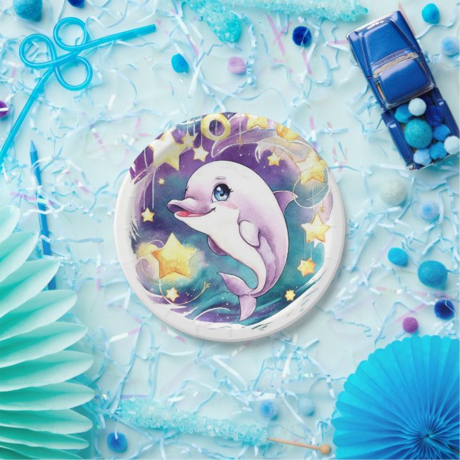 Plato De Papel Día de cumpleaños del delfín subacuático Boho simp (Fiesta)