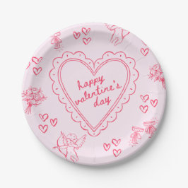 Plato De Papel Día de Galentines San Valentín Rosa Femenino
