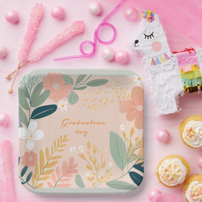 Plato De Papel Día de Graduación, Bouquet floral (Fiesta)