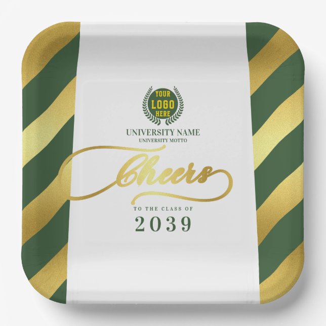 Plato De Papel Día de Graduación de la Escuela Verde (Anverso)