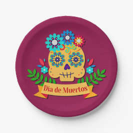 Plato De Papel Día de la Dama Rosa Muerta - para niños de familia