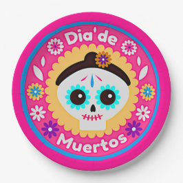 Plato De Papel Día de la Dama Rosa Muerta - para niños de familia