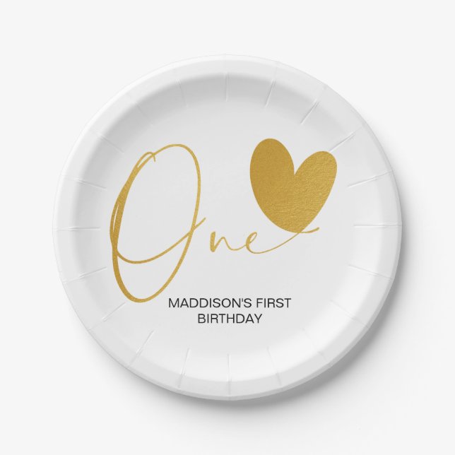 Plato De Papel Día de la Fiesta del Primer Cumpleaños del Oro (Anverso)