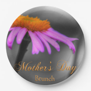 Plato De Papel Día de la Madre Brunch Morado y Naranja Coneflower