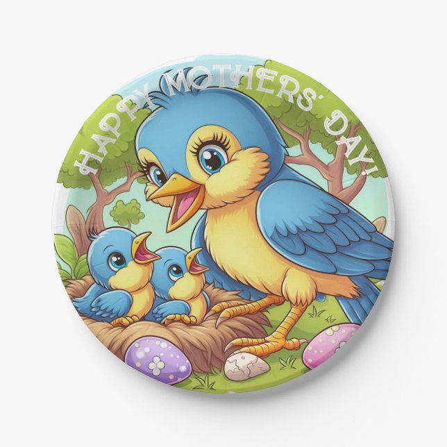 Plato De Papel Día de la madre de pájaro (Anverso)