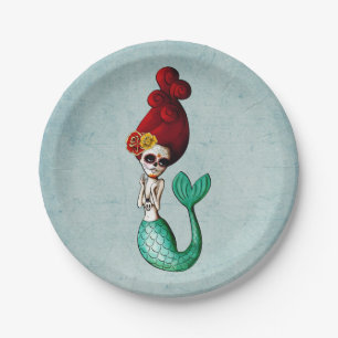 Plato De Papel Día de la Muerta Chica Sirena