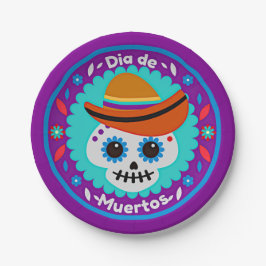 Plato De Papel Día de la Púrpura Muerta Azul y Gorra - Niños de f