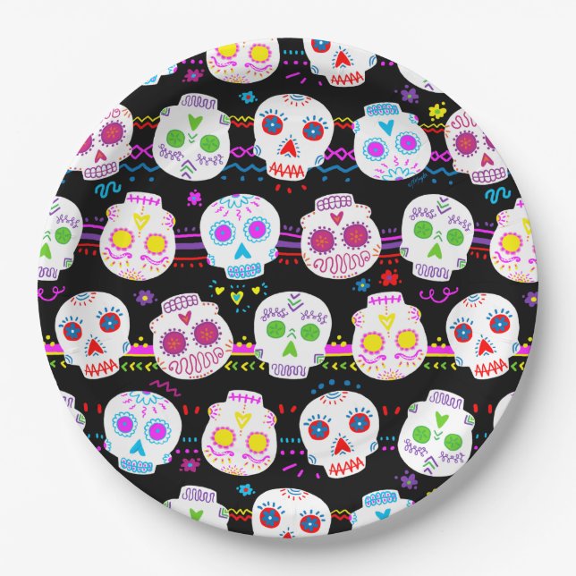 Plato De Papel Día de las Cránulas Azucareras Muertas (Anverso)