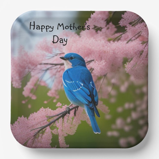 Plato De Papel Día de las Madres del Pájaro Azul (Anverso)