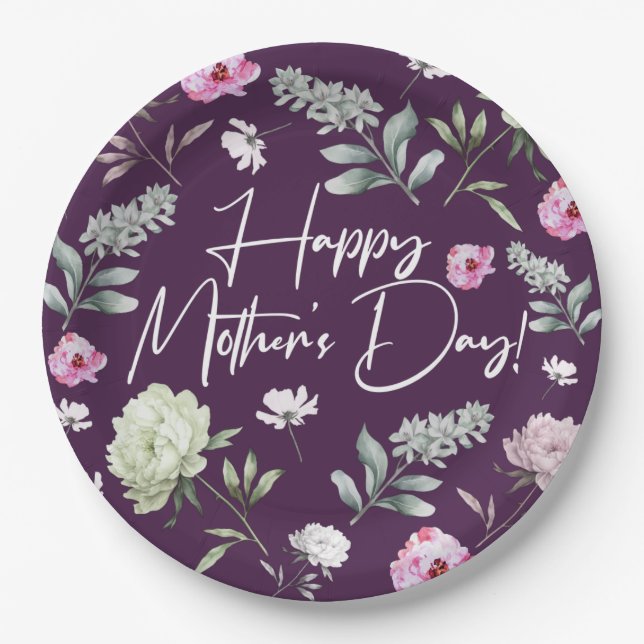 Plato De Papel Día de las madres florales (Anverso)