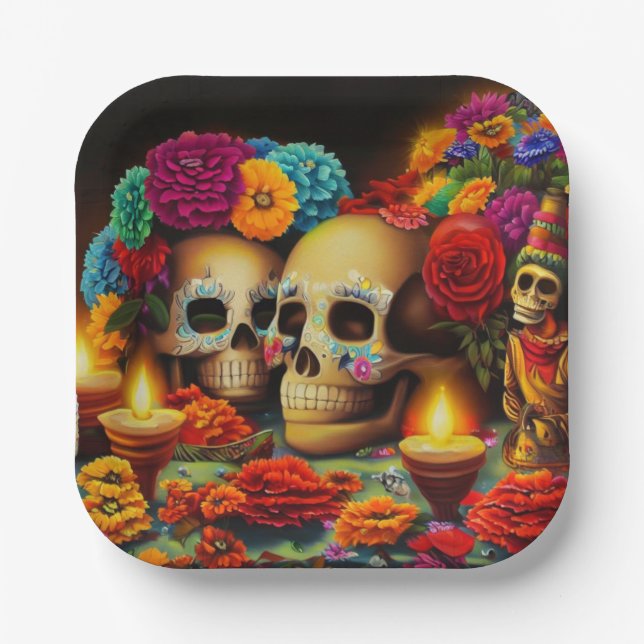 Plato De Papel Día de los muertos (Anverso)