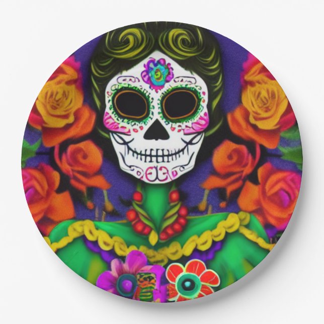 Plato De Papel Día de los Muertos (Anverso)