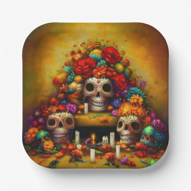 Plato De Papel Día de los Muertos 1 (Anverso)