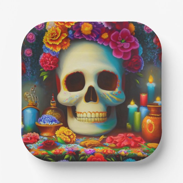 Plato De Papel Día de los Muertos 4 (Anverso)