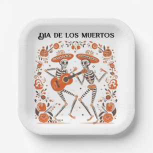 Plato De Papel Día de los Muertos personalizado esqueletos mariac