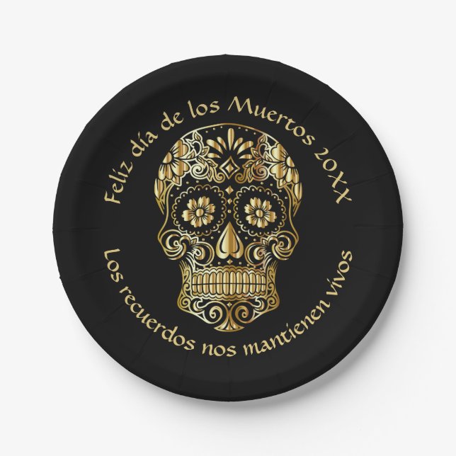 Plato De Papel Día de los Muertos - Personalizar Añadir nombre y  (Anverso)