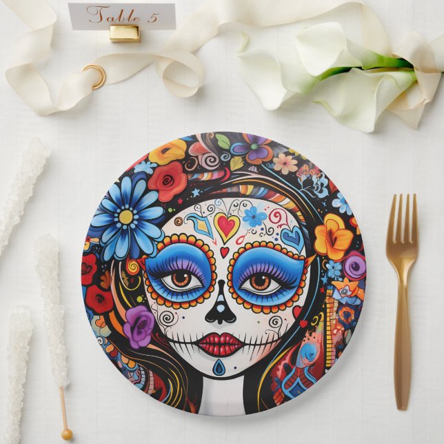 Plato De Papel Dia de Muertos ☠️ La Calavera Catrina (Boda)