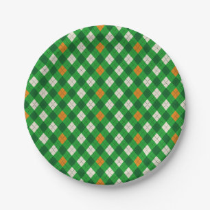 Plato De Papel Día de San Patricio argyle de colores irlandeses