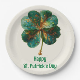 Plato De Papel Día de San Patricio Feliz Elegante Trébol
