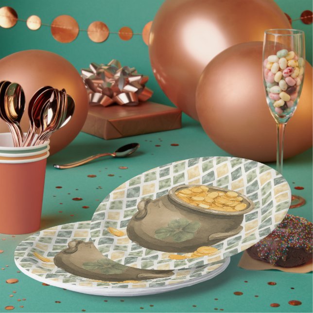 Plato De Papel Día de San Patricio Olla Rústica de Oro (Multi)