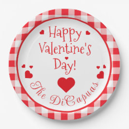 Plato De Papel Día de San Valentín caprichoso de corazones rojos