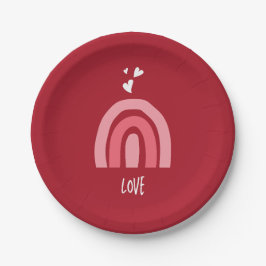 Plato De Papel Día de San Valentín Corazones de Arcoíris Rosado R