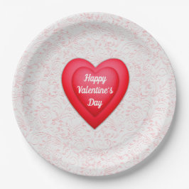 Plato De Papel Día de San Valentín Corazones Rojos Elegantes Pers
