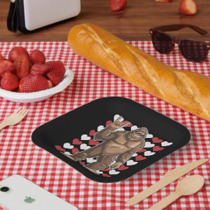 Plato De Papel Día de San Valentín de Bigfoot Corazones Divertido
