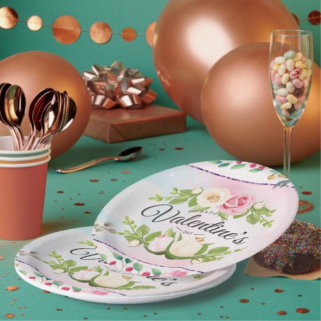 Plato De Papel Día de San Valentín feliz y moderno (Multi)