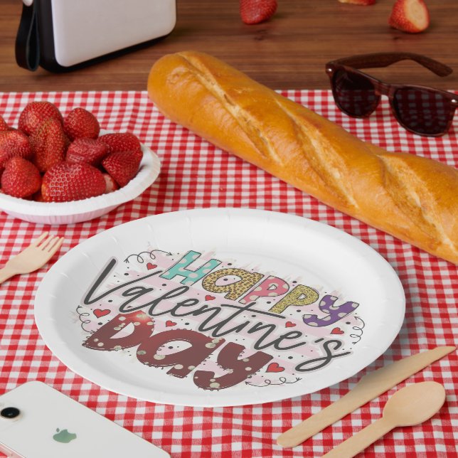 Plato De Papel Día de San Valentín feliz y moderno (Picnic)