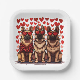 Plato De Papel Día de San Valentín German Shepherd Dogs