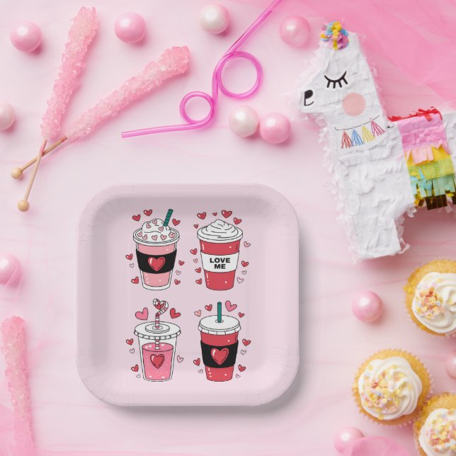 Plato De Papel Día de San Valentín Latte Coffee Lover (Fiesta)