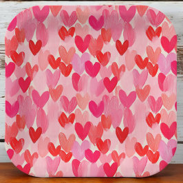 Plato De Papel Día de San Valentín Patrón de Corazones Múltiples 