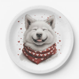 Plato De Papel Día de San Valentín Perro Samoyedo